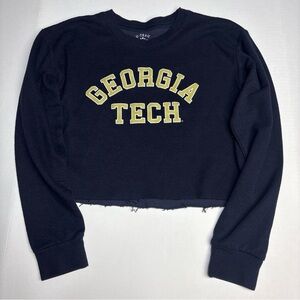 Georgia Tech Women Small Sweatshirt Varsity Letters Cropped Black U-Trau Raw Hem